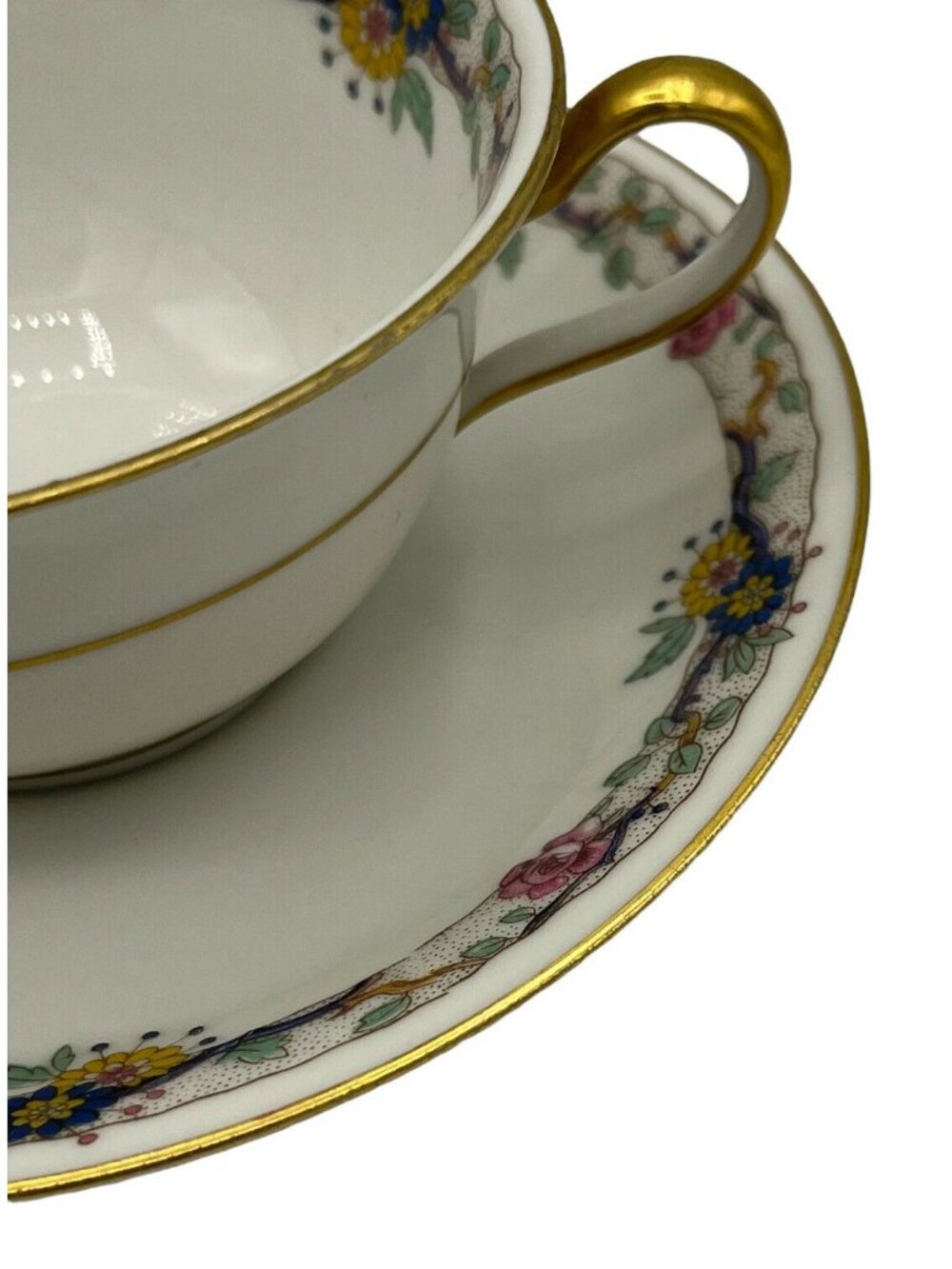 Charles Ahrenfeldt Limoges France Floral Cream Soup Cup Saucer Gold - Picture 3 of 9